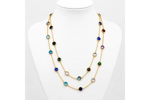 Gold Plated Brass Classic Multi Color Crystal Strand Statement Necklace Women's 24 Inches Wedding