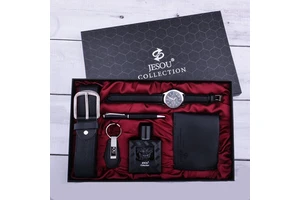 Luxury Men's Gift Set for Father's Day Includes Leather Belt Purse Tie Perfume Cufflinks Watch Pen-for Birthday