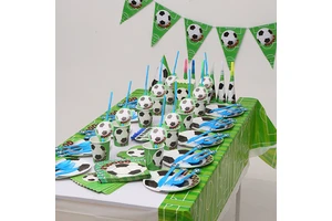 Children's Birthday Festive Atmosphere Arrangement Decoration Football Straw Tableware Cake Stand Party Supplies Set