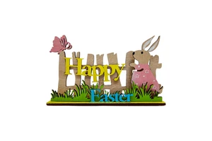 Wholesale Cute Easter Festival Party Tabletop Decor Wooden Easter Bunny with Flower