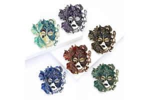 Venetian Carnival Mask Shaped Enamel Brooch, Baroque Leaf Scroll Alloy Lapel Pin