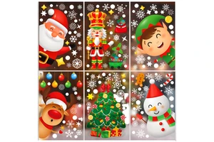 9 Sheets 200+Pcs Reusable Cartoon Style Christmas Window Stickers Matte Varnishing Santa Claus Christmas Tree Cling For Window