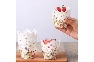 200pcs Wildflower Tulip Paper Cupcake Liners Muffin Wrappers for Spring Easter Bridal Shower Wedding Graduation Decorations