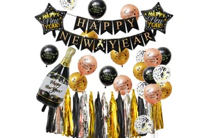 Celebration Happy New Year 2026 Decorations Lunar New Year Decor 2025 Happy New Year Banner Photo Booth Props Party Balloon Set