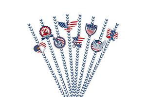 DAMAI Independence Day Straws Decorations 24pcs Party Straw with Stars and Flags Disposable Paper Straws for 4th of July Party