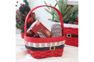 Red Christmas Gift Basket Box Supplies Hamper Basket Christmas Red Wooden Clip Baskets With Handles