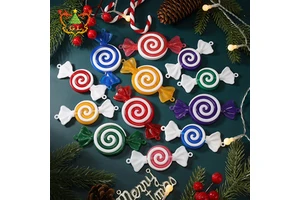 High Quality Environment-Friendly Plastic Christmas Candy Ornaments Simulated Candy Swirl Lollipop Shape Tree Decorations Cute