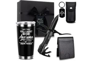 Funny Men Christmas Gifts Baskets for Him Fathers Day for Dad Anniversary Tool Knife Slim Wallet Coffee Tumbler Men Gift Set
