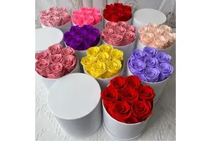 Lovebay Custom Design Eternal Roses Wholesale 7Roses Forever Roses In A Box Long Lasting Real Preserved Roses In Round Box