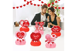 Huancai Valentine's Day Honeycomb Table Centerpieces Heart Shaped Table Toppers Decorations 9 Pcs for Valentines Party Supplies