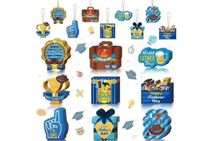 9Pcs Blue UV Printed Eco-Friendly Wooden Father's Day Hanging Ornaments Set Personalized Dad Birthday Gift Home Decor