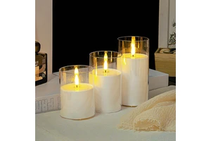 White Luxury Battery Powered Plastic Cylinder Vase Transparent Hurricane Candle Holder Easter Thanksgiving Graduation Wedding