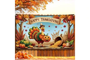 Wholesale Happy Thanksgiving Banner 6x3.6ft Polyester Lightweight Digital Printing Autumn Flamingo Photo Background Banner