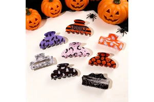 YHJ NEW Halloween Holiday Ghost Bat Black Cat Print PVC Hair Claw Clips For Women Korean Fashion Hair Accessories For Girls