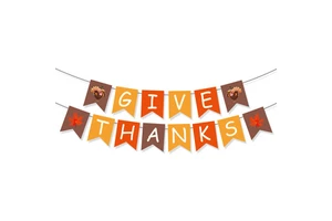 Thanksgiving Party Decorations Pull Flags GIVE THANKS Maple Leaf Pumpkin Turkey Dovetail Banner