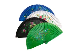 Wholesale Eco-Friendly Plain Clack Solid Wood Painted Handheld Custom Folding Personalized Wooden Hand Fan Halloween New Year