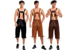 Custom Logo Plus Size Breathable Men Lederhosen Suit High Quality Cowhide Leather OEM Private Label Bavarian Oktoberfest