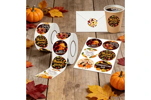 Happy Thanksgiving Stickers, Autumn Sticker - Turkey, Pumpkin, 'Happy Thanksgiving'