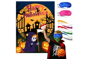 Halloween Themed Party Decoration Poster Funny Holiday Sticker Eye Mask Game Set for Children's Birthday Made of Paper