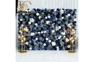 Realistic Handmade 5D Spun Silk Eco-Friendly Modern Artificial Flower Wall Roll-Up Wedding Rose Backdrop Panel for Parties