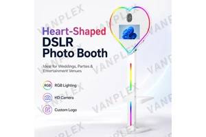 Unique Heart Shaped Instant Print Selfie Photo Booth Touchscreen 15.6 Inch SLR Metal Stand Kiosk Custom Logo RGB Light Wedding