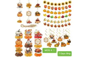 Thanksgiving Hanging Swirl Set Paper Party Decorations Turkey Pumpkin Honeycomb Ornaments Autumn Theme Maple Leaf Table Setting