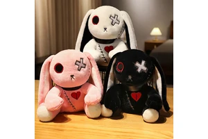 ROXGOCT RT-215 Cute Creepy Goth Bunny Spooky Christmas Stuffed Animal Plush Toy With Mesh Lining For Horror Fans
