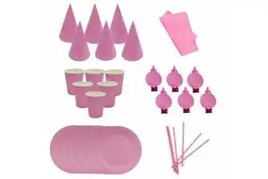 Pink Birthday Party Supplies Set Disposable Tableware & Party Decorations for Girls Birthday Celebrations