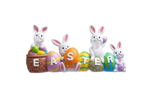 Spring Easter Eco-friendly Resin Bunny and Egg Figurine Hand-painted Colorful Cute Rabbits Decoration Wholesale