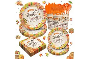 Happy Thanksgiving Turkey Theme Tableware Set Disposable Paper Tray Cup Towel Knife Fork Spoon Party Supplies Decorations