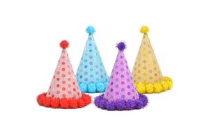Adult and Children's Glitter Paper Polka Dot Plush Ball Birthday Hat Party Decoration Supplies Set
