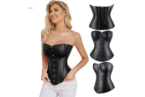 Overbust Gothic Costume Corset Basque Cincher Bustier Sexy Faux Leather Bustiers Bodyshaper Steampunk Corsets Lingeries