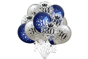 30th Birthday Durable Latex Balloons Blue Silver Navy Decorations for Adults Unisex Party Supplies