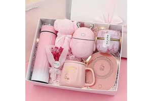 6pcs Set Pink Girl Series Delicate and Beautiful Valentine's Day Thermos Cup Can Be Heated Mugs Towel Bow Limited Set