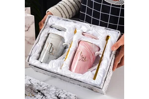 Nordic Marble Glaze Ceramic Mug Mr and Mrs Coffee Mugs Gold Line Holiday Promotional Gift Set Eco-friendly JXZ Brand