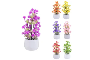 Artificial Potted Plants Small Faux Flowers with White Pot for Living Room Home Office Table Desk Decor Colorful Mini Bonsai