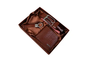 Luxury Men's Business Gift Set-Leather Wallet Belt & Keychain 3Pcs for Husband/Father Birthday & Valentine's Day