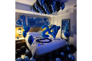 Black Blue Birthday Balloon Kit HAPPY BIRTHDAY 24 Heart Foil Balloons Adult Party Room Decor Globos