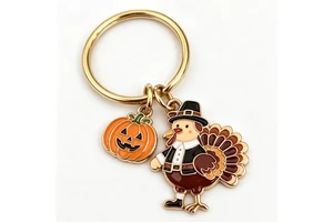 Thanksgiving Zinc Alloy Keychain With Turkey And Pumpkin Charms Cartoon Style Souvenir Gift