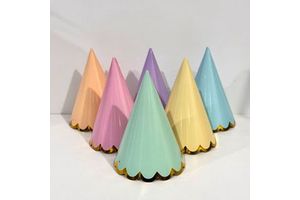 Unisex Macaron-Colored Cone Birthday Hat with Gold Trim Essential Party Decoration for Kids & Adults for Photo Booth Props