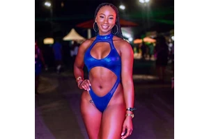 Custom Sexy Caribbean Carnival Monday Wear Women Metallic Shiny Swim Wear J'ouvert Swimwear Bodysuit High Cut Thong Monokini