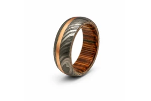 Jexmoo Custom Handmade Damascus Steel Ring with Digital Printing Ring Box-Perfect Father's Day Gift for Dad Husband Boyfriend