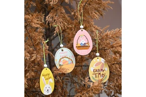 Easter Festive Home Accent Easter Colorful Flocked Egg Garland Decor Easter Wooden Eggshell Rabbit Ornaments