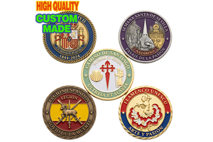 Custom Challenge Coin Metal Commemorative Coins Zinc Alloy Soft Enamel Spain Flamenco Dancer Pilgrim Shell Token Event Gift
