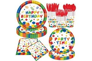 Wholesale Colorful Building Blocks Theme Party Supplies Set Kids Birthday Celebration
