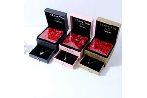 Square Printed Romantic Style Jewelry Display Box For Valentine's Day Gift Birthdays Preserved Flowers Jewelry