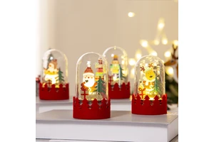 New Product Christmas Gifts Santa Claus Elk Snowman Design Plastic Dome Christmas Decoration Led Luminous Wooden Ornaments