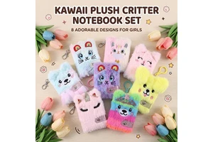 Cute Plush Animal Notebook Keychain Memo Pad Girls Diary Kids Stationery Birthday Party Favor Back to School Christmas Gift