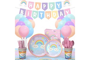 Rainbow Birthday Themed Set for Children Disposable Party Paper Plates Set Party Supplies Decorations for Kids