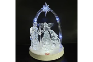 2024 LED Acrylic Religious Ornament Christmas Decoration Light up Nativity Set Holy Family Figure
